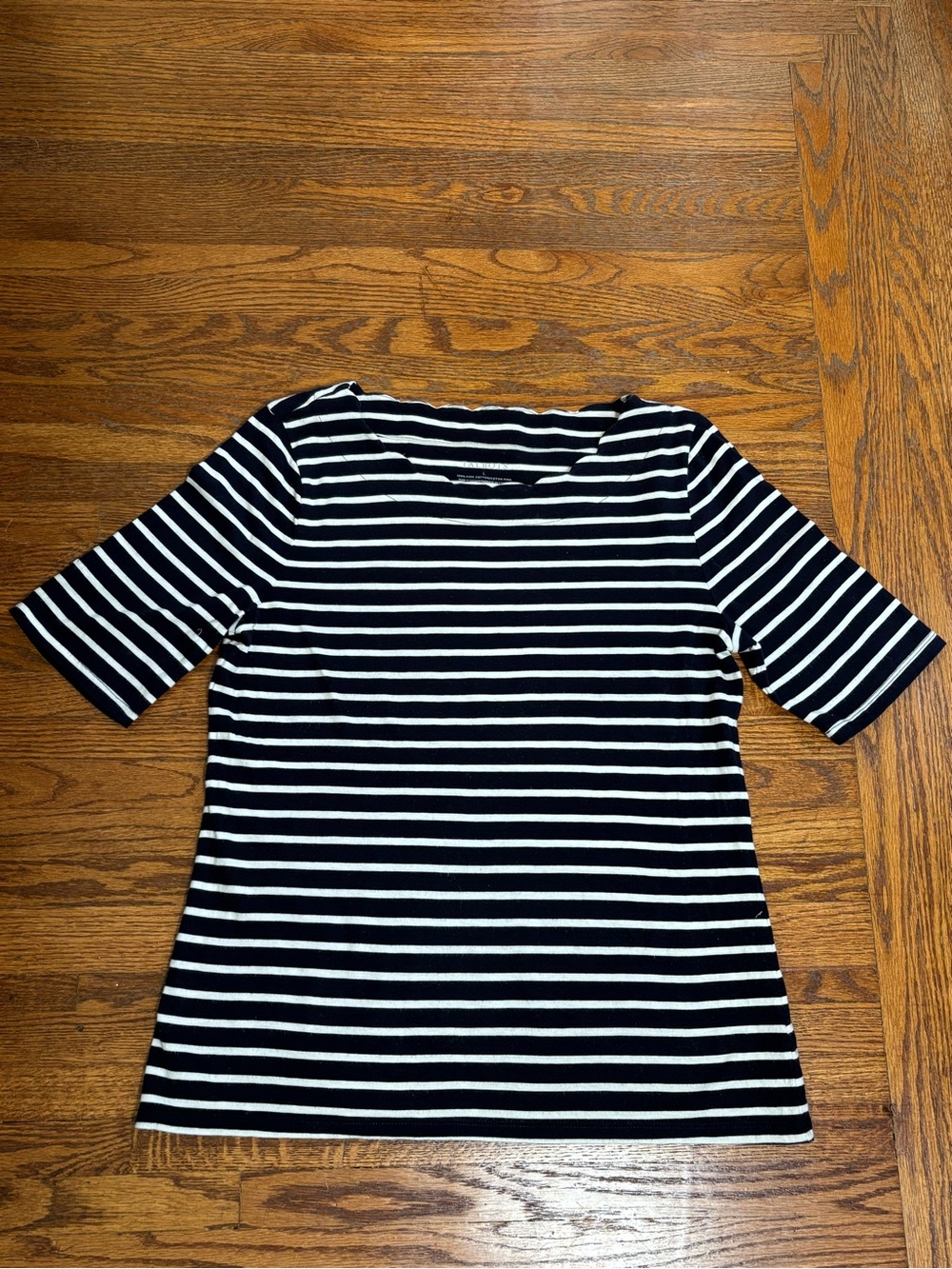 Classic Navy & White Striped Women’s Top with Scalloped Neckline - Pima Cotton